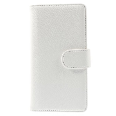 Nokia Lumia 830 atverčiamas baltas odinis Litchi dėklas - piniginė / Priedai.lt