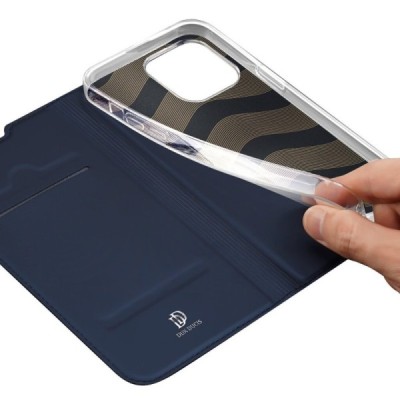 Samsung Galaxy A55 „Dux Ducis“ Skin sērijas tumši zils ādas atvērams maciņš | Vacins.lv