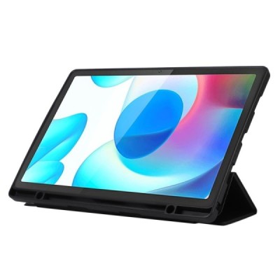 Samsung Galaxy Tab A9+ чёрный кожаный чехол - книжка с местом для стилуса | Vacins.lv