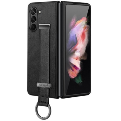 „Sulada“ Leather Kickstand Samsung Galaxy Fold6 5G (SM-F956B) черный кожаный чехол | Priedai.lt