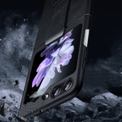 „Sulada“ Leather Kickstand Samsung Galaxy Flip7 FE / Flip6 черный кожаный чехол | Priedai.lt
