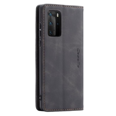 Huawei P40 Pro CaseMe Retro solīds atvēramais ādas melns maciņš - maks | Vacins.lv