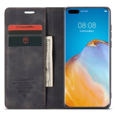 Huawei P40 Pro CaseMe Retro solīds atvēramais ādas melns maciņš - maks | Vacins.lv