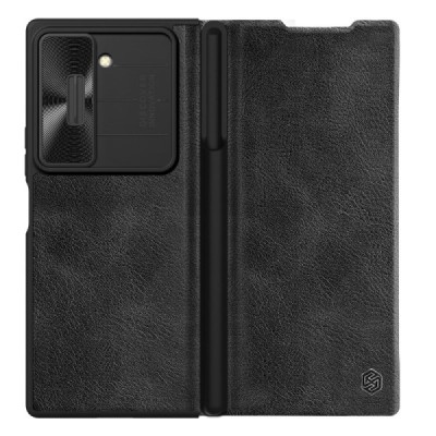 Samsung Galaxy Fold6 5G (SM-F956B) greznais Nillkin Qin Pro sērijas ādas atvērams melns maciņš, maks | Vacins.lv