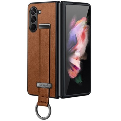 „Sulada“ Leather Kickstand Samsung Galaxy Fold6 5G (SM-F956B) коричневый кожаный чехол | Priedai.lt