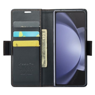 Samsung Galaxy Fold6 5G (SM-F956B) „CaseMe“ Leather открываемый чёрный кожаный чехол - книжка | Vacins.lv