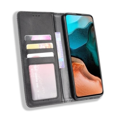 Xiaomi Poco F2 Pro Vintage черный кожаный чехол-книжка с магнитом | Vacins.lv
