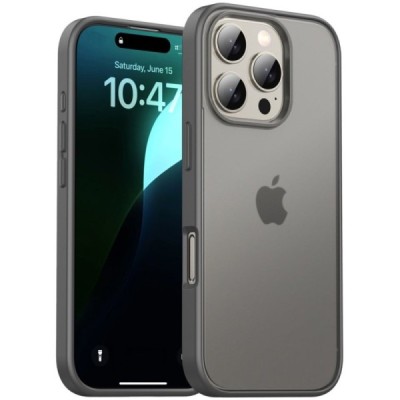 Apple iPhone 16 Pro Max "IPAKY" Matt силиконовый прозрачный матовый чехол с серый рамкой | Vacins.lv