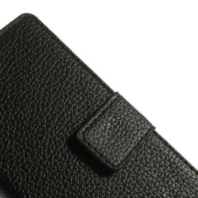Huawei Ascend G6 atvēramais melns ādas Litchi futrālis - maciņš / Vacins.lv