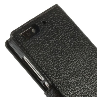 Huawei Ascend G6 atvēramais melns ādas Litchi futrālis - maciņš / Vacins.lv