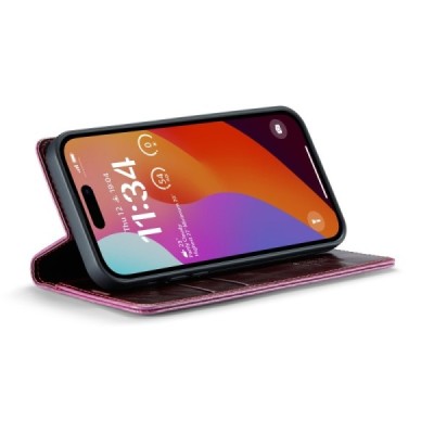Apple iPhone 16 CaseMe Leather solīds atvēramais ādas bordo maciņš - maks | Vacins.lv