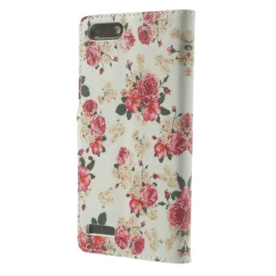 Atverčiamas Huawei Ascend G6 rožių spalvotas dėklas (piniginė) - baltas / Priedai.lt