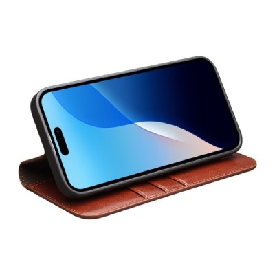 Apple iPhone 16 Pro Max "QIALINO" atvēramais ādas brūns maciņš - maks | Vacins.lv