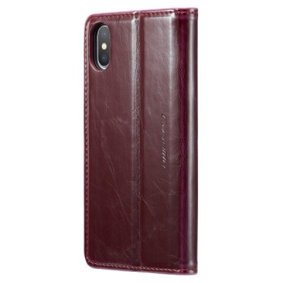 Apple iPhone X (iPhone Xs) „CaseMe“ Leather открываемый бордовый кожаный чехол - книжка | Vacins.lv