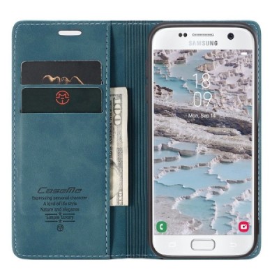 Samsung Galaxy S7 (G930) CaseMe Retro открываемый зелёный кожаный чехол - книжка | Vacins.lv