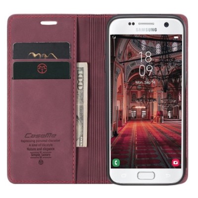 Samsung Galaxy S7 (G930) CaseMe Retro открываемый бордовый кожаный чехол - книжка | Vacins.lv