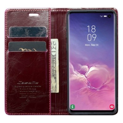 Samsung Galaxy S10+ (G975) „CaseMe“ Leather открываемый бордовый кожаный чехол - книжка | Vacins.lv