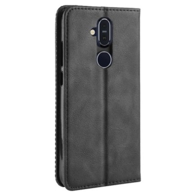 Nokia 8.1 (2018) и Nokia X7 Vintage черный кожаный чехол-книжка с магнитом | Vacins.lv