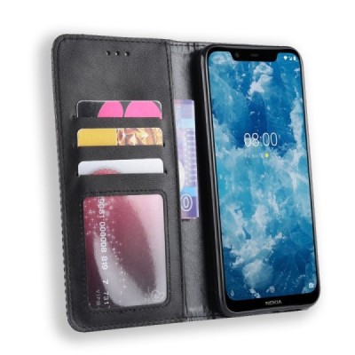 Nokia 8.1 (2018) и Nokia X7 Vintage черный кожаный чехол-книжка с магнитом | Vacins.lv