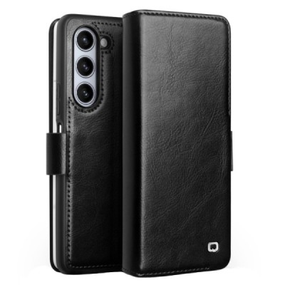 Samsung Galaxy Fold5 5G (SM-F946B) „QIALINO“ открываемый чёрный кожаный чехол - книжка | Vacins.lv