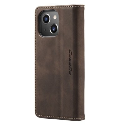 Apple iPhone 15 CaseMe Retro solīds atvēramais ādas tumši brūns maciņš - maks | Vacins.lv