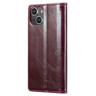 Apple iPhone 15 „CaseMe“ Leather открываемый,бордового цвета, кожаный чехол – книжка | Vacins.lv