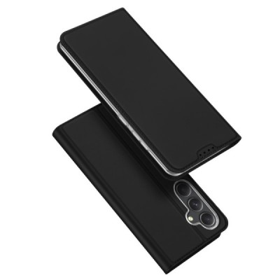 Samsung Galaxy S23 FE (Fan Edition) „Dux Ducis“ Skin sērijas melns ādas atvērams maciņš | Vacins.lv