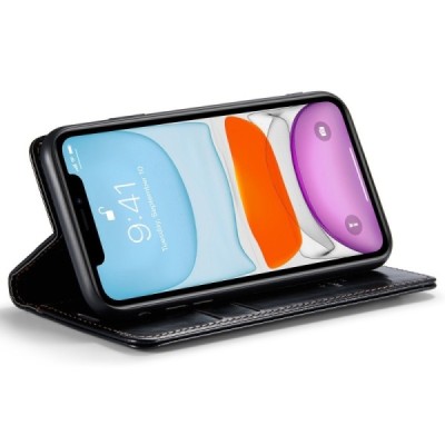Apple iPhone 11 „CaseMe“ Leather открываемый чёрный кожаный чехол – книжка | Vacins.lv