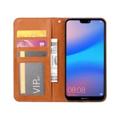 Роскошный кожаный чехол-книжка ''Comma" Huawei P smart 2019 (Honor 10 Lite) черный | Vacins.lv
