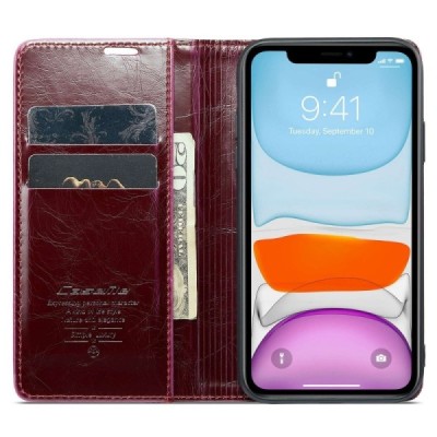 Apple iPhone 11 „CaseMe“ Leather открываемый,бордового цвета, кожаный чехол – книжка | Vacins.lv