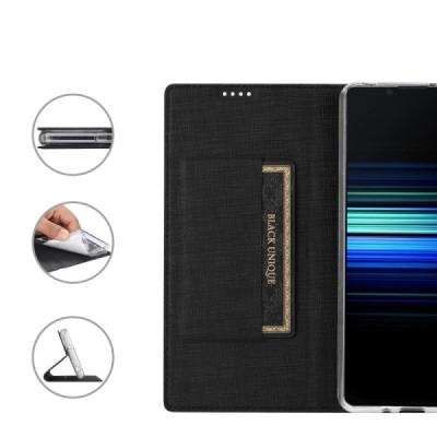 Sony Xperia 10 V „Vili“ atvērams melns ādas maciņš | Vacins.lv