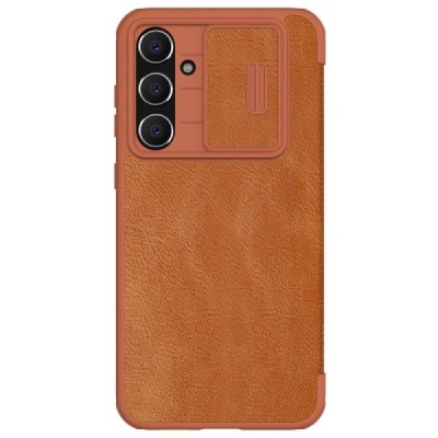 Samsung Galaxy S23 FE (Fan Edition) роскошный серии Nillkin Qin Pro кожаный чехол-книжка - коричневый | Vacins.lv
