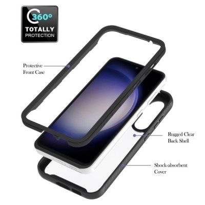 Samsung Galaxy S23 FE (Fan Edition) „Kickstand“ усиленный защитный чёрный твердый силиконовый чехол (TPU) прозрачный | Vacins.lv
