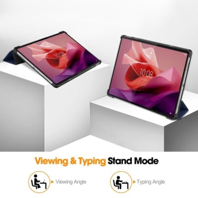 Lenovo Tab P12 12.7" atverčiamas mėlynas odinis dėklas - knygutė | Priedai.lt