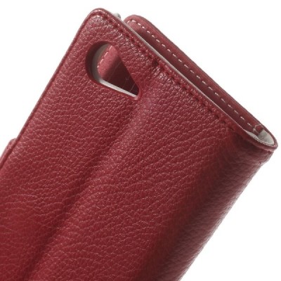 Sony Xperia E3 atvēramais sarkans ādas Litchi futrālis - maciņš / Vacins.lv