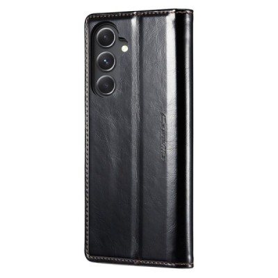 Samsung Galaxy S23 FE (Fan Edition) „CaseMe“ Leather открываемый чёрный кожаный чехол – книжка | Vacins.lv