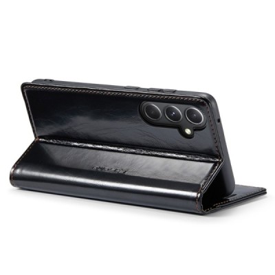 Samsung Galaxy S23 FE (Fan Edition) „CaseMe“ Leather открываемый чёрный кожаный чехол – книжка | Vacins.lv