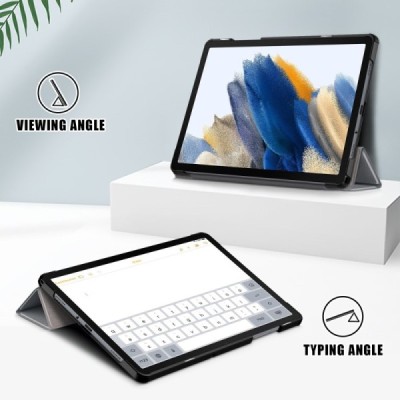 Samsung Galaxy Tab A11+ / A9+ серый кожаный чехол-книжка (складной) | Vacins.lv