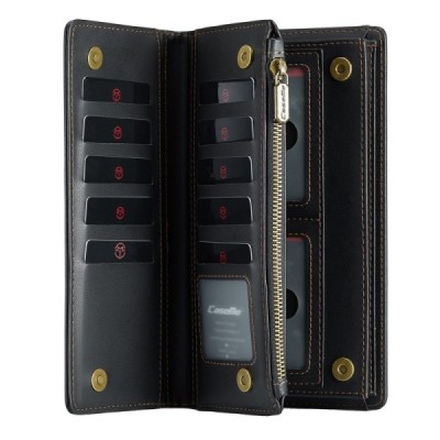 „CaseMe“ Crossbody universāls atvēramais melns ādas maciņš (XXL izmērs) | Vacins.lv
