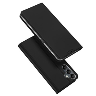 Samsung Galaxy A25 (SM-A256) „Dux Ducis“ Skin sērijas melns ādas atvērams maciņš | Vacins.lv