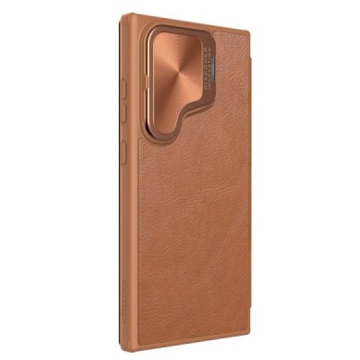 Samsung Galaxy S24 Ultra (SM-S928) роскошный серии Nillkin Qin Pro кожаный чехол-книжка - коричневый | Vacins.lv
