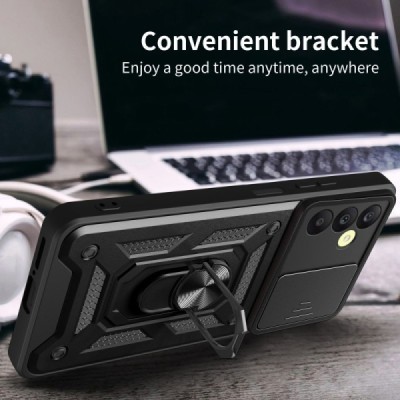 Samsung Galaxy A25 (SM-A256) „Kickstand“ pastiprinātas aizsardzības melns apvalks | Vacins.lv