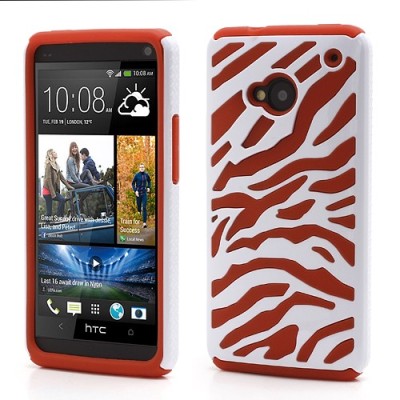 Dvigubas dryžuotas HTC One M7 raudonas dėklas (Dėkliukas) / Priedai.lt