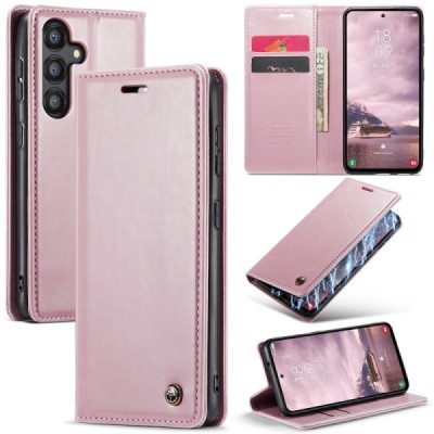 Samsung Galaxy A55 5G (SM-A556) CaseMe Leather открываемый, розового цвета, кожаный чехол – книжка | Vacins.lv