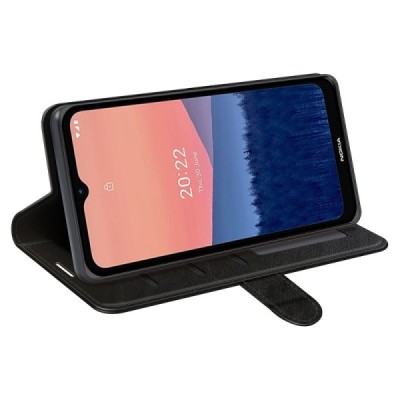 Nokia C21 открываемый черный кожаный чехол - книжка | Vacins.lv