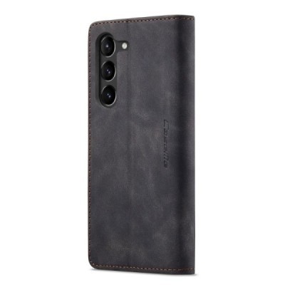 Samsung Galaxy S23 (SM-S911) CaseMe Retro solīds atvēramais ādas melns maciņš - maks | Vacins.lv