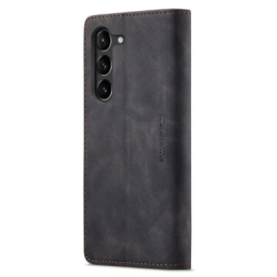 Samsung Galaxy S24 (SM-S921) CaseMe Retro solīds atvēramais ādas melns maciņš - maks | Vacins.lv