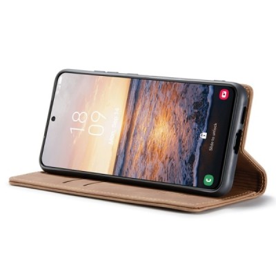 Samsung Galaxy S24 (SM-S921) CaseMe Retro открываемый, светло-коричневый, кожаный чехол – книжка | Vacins.lv