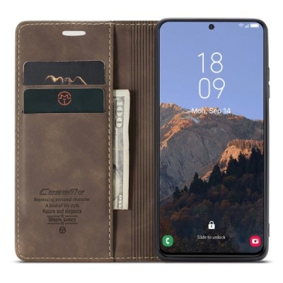 Samsung Galaxy S24+ (SM-S926) CaseMe Retro solīds atvēramais ādas brūns maciņš - maks | Vacins.lv