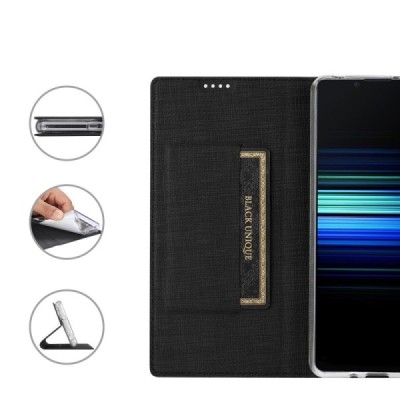 Sony Xperia 10 VI „Vili“ открываемый чёрный чехол - книжка | Vacins.lv